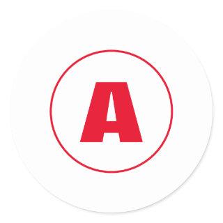 Modern Stylish Monogram Red Initial Letter White Classic Round Sticker