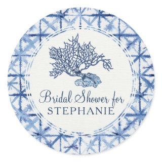 Modern Summer Dusty Blue and White Bridal Shower Classic Round Sticker