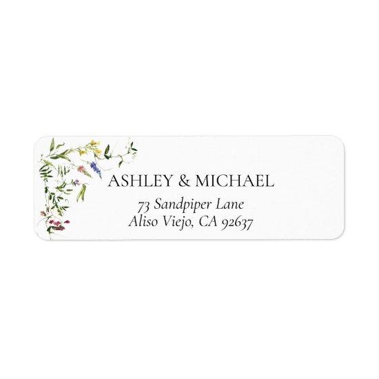 Modern Summer Wildflower Wedding Return Address La Label