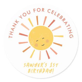 Modern Sun Kids Birthday Party Thank You Favor Classic Round Sticker