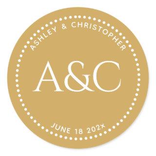 Modern Sunflower Gold Dot Ring Monogram Classic Round Sticker