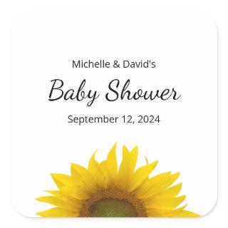 Modern Sunflower Simple Floral Baby Shower Square Sticker
