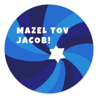 Modern Swirl Star of David MAZEL TOV CUSTOM Classic Round Sticker