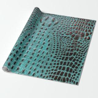 Modern Teal and Brown Alligator Crocodile Hide