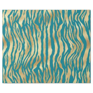 Modern Teal Gold Shimmer Tiger Stripes Birthday