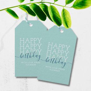 Modern teal green Happy Birthday Gift Tags
