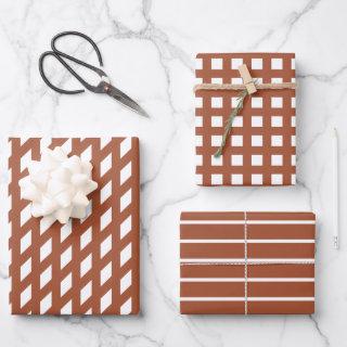 Modern terracotta white stripes plaid grid pattern  sheets