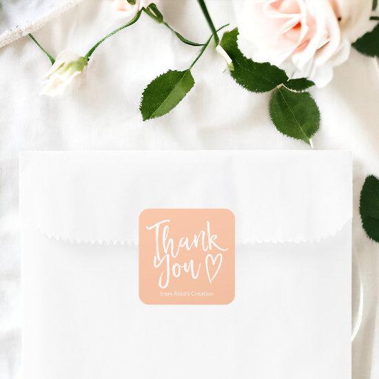 Modern thank you script order minimal peach square sticker