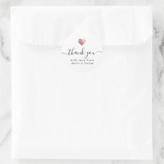 Modern Thank You Script Rose Gold Heart Wedding Classic Round Sticker