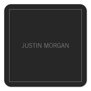 Modern Thin Frame & Your Name | Dark Grey & Grey Square Sticker