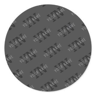 Modern Tiled Dark Gray Monogrammed Name/other Text Classic Round Sticker