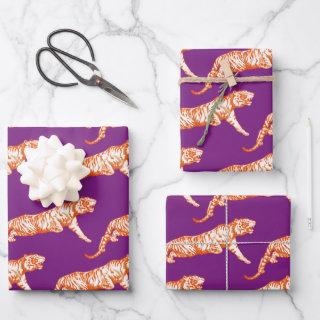 Modern Trendy Bright Orange Tiger on Purple  Sheets