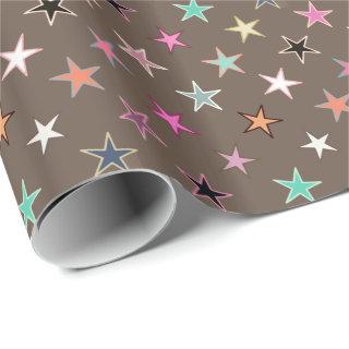 Modern Twinkling Stars, Taupe Tan & multi Pastels