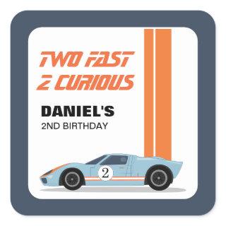 Modern Two Fast Race Car 2nd Birthday Square Sticker