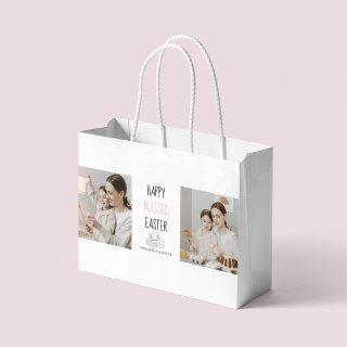Modern Two Photo | Happy Blessed Easter | Bunny Large Gift Bag
