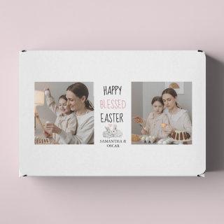 Modern Two Photo | Happy Blessed Easter | Bunny Rectangular Sticker