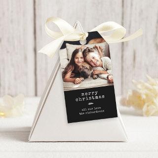 Modern Typewriter | Holiday Photo Black Gingham Gift Tags