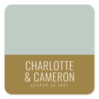 Modern Typography Blue and Olive Wedding Custom Square Sticker