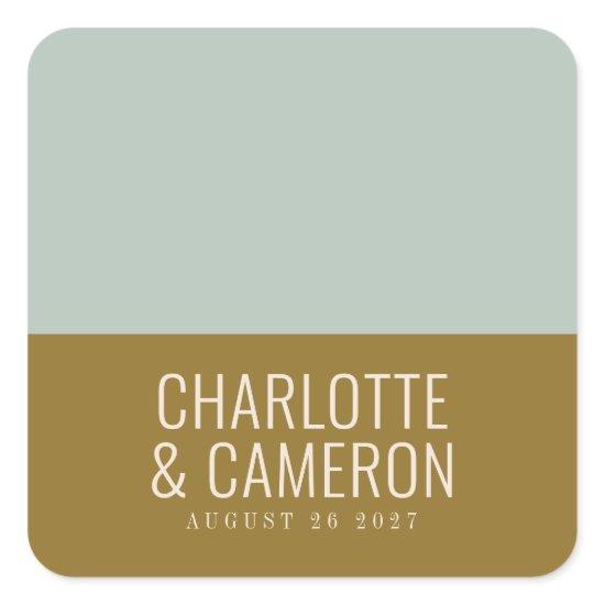 Modern Typography Blue and Olive Wedding Custom Square Sticker