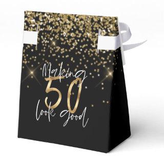 Modern typography gold glitter chic 50th birthday favor boxes