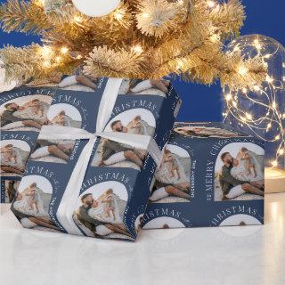 Modern typography photo arch Christmas navy blue