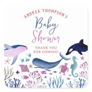 Modern Under the Sea Gender Neutral Baby Shower Square Sticker