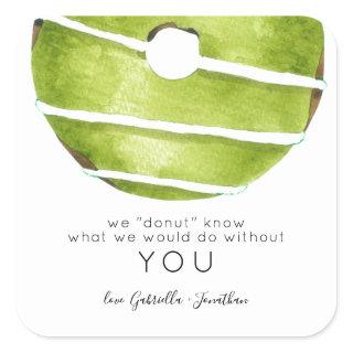 Modern Vibrant Green Donut Watercolor Thank You Square Sticker
