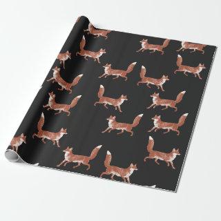 Modern Vintage Cute Red Fox Pattern on Black