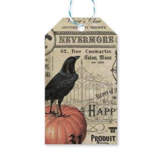 modern vintage Halloween crow and pumpkin Gift Tags