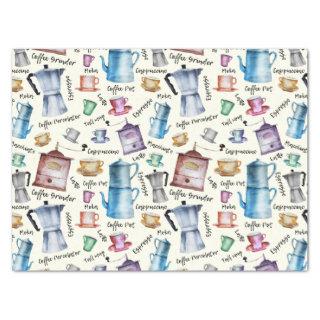 Modern Vintage Watercolor Coffee Pots Pattern Tissue Paper