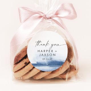 Modern Watercolor | Blue Thank You Wedding Favor Classic Round Sticker