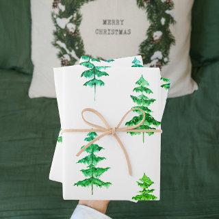 Modern Watercolor Christmas Green Pine Tree Wrappi  Sheets