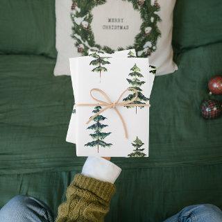 Modern Watercolor Christmas Green Pine Tree Wrappi  Sheets