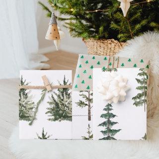 Modern Watercolor Christmas Green Pine Tree Wrappi  Sheets