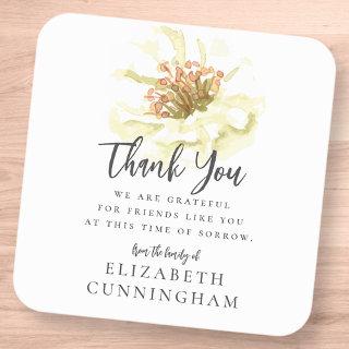 Modern Watercolor Floral Botanical Memorial Thanks Square Sticker