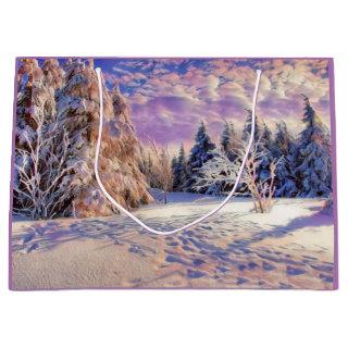 Modern watercolor of colored snowed trees large gift bag