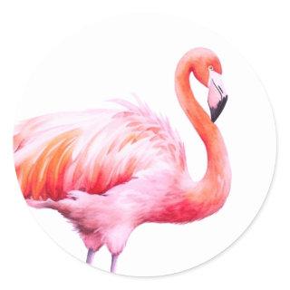 Modern Watercolor Pink Flamingo  Classic Round Sticker