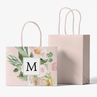 Modern Watercolor Pink Flowers Monogrammed  Large Gift Bag