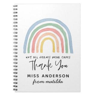 Modern watercolor rainbow teacher thank you gift notebook