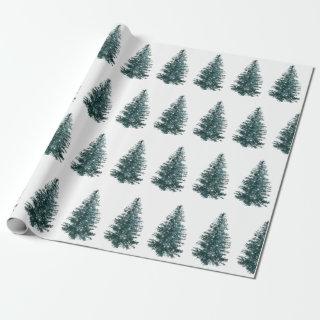 Modern Watercolor Winter Pine Green Tree Christmas