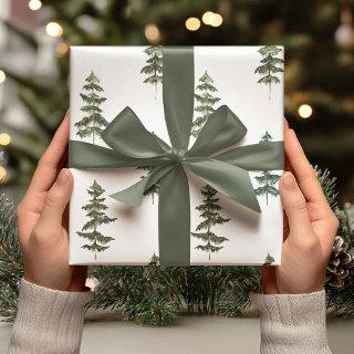 Modern Watercolor Winter Pine Green Tree Christmas
