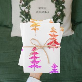 Modern Watercolor Winter Pine Pink Tree Christmas  Sheets