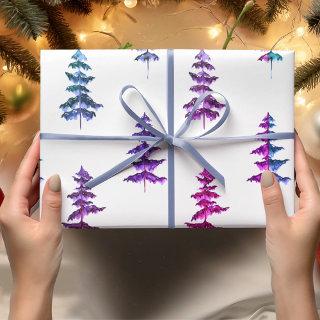 Modern Watercolor Winter Pine PurpleTree Christmas