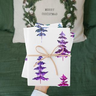 Modern Watercolor Winter Pine PurpleTree Christmas  Sheets
