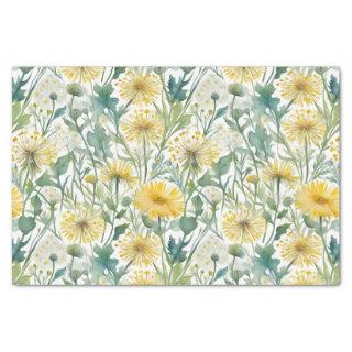 Modern Watercolor Yellow Dandelions Floral Pattern Tissue Paper