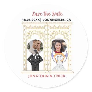 Modern Wedding QR Code Add Name Date Photo Website Classic Round Sticker