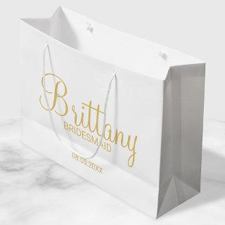 Modern White and Gold Personalized Bridesmaids Large Gift Bag