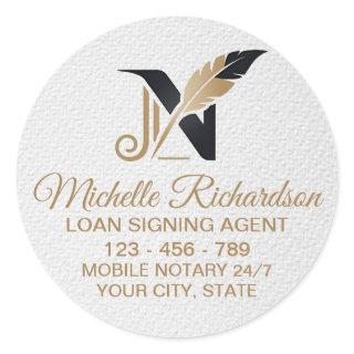 Modern white Gold Notary Loan Signing Agent Custom Classic Round Sticker