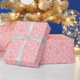 Modern White Gold Simple Trees Pink Christmas