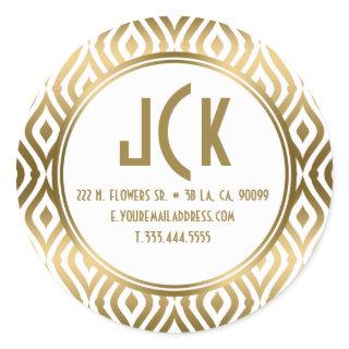Modern White & Gold Teardrop Geometric Pattern Classic Round Sticker